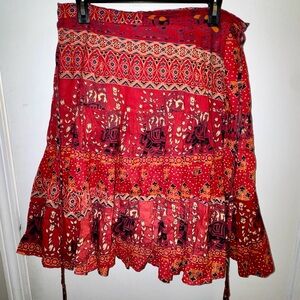 Bohemian Red Elephant Patterned Wrap Skirt Made in India